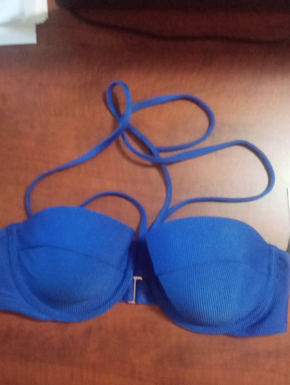 Shade & Shore Blue Bandeau Bikini Top with Halter Straps 36B NWT $30